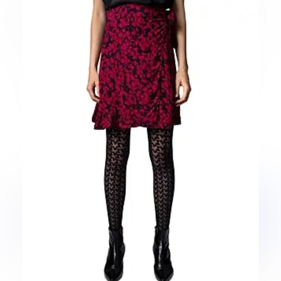 NWT ZADIG& VOLTAIRE Jusso Bico Flower Print Mini Skirt - Bordeaux